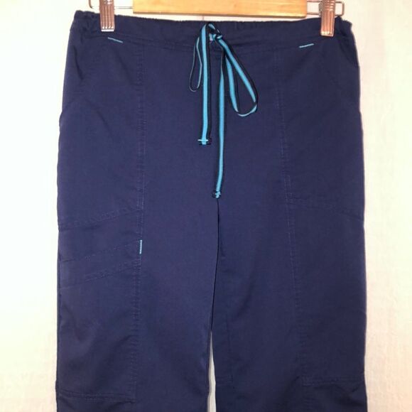Scrubstar XS EUC Navy w/teal details drawstring scrub pants - Picture 3 of 13